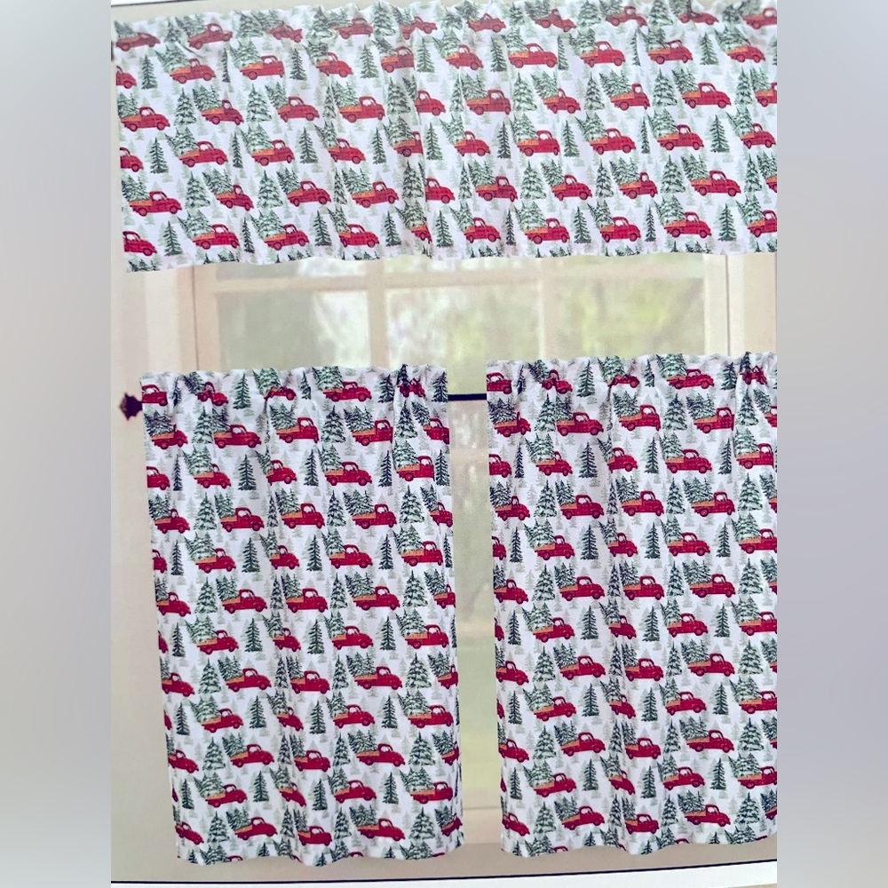 ‼️50%off‼️Red truck kitchen curtains set